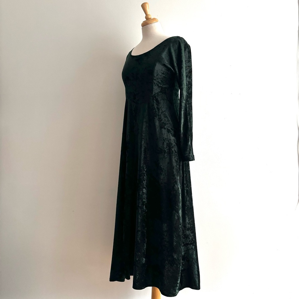 Vintage 1990s ALL THAT JAZZ Dark Green Crushed Velvet Midi Dress / 8 - Picture 11 of 13